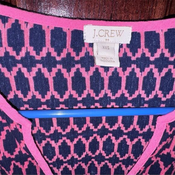 J.Crew Women's Tunic Swim Coverup XXS Navy Blue Pink Geometric Print 3/4 Sleeve - Picture 3 of 6